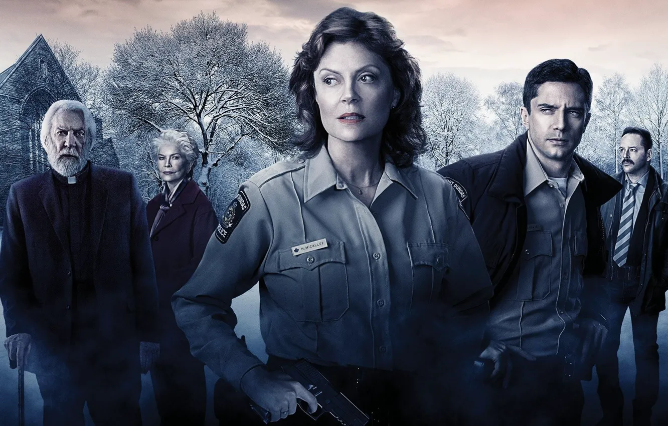 Photo wallpaper cinema, gun, pistol, trees, weapon, woman, bricks, snow