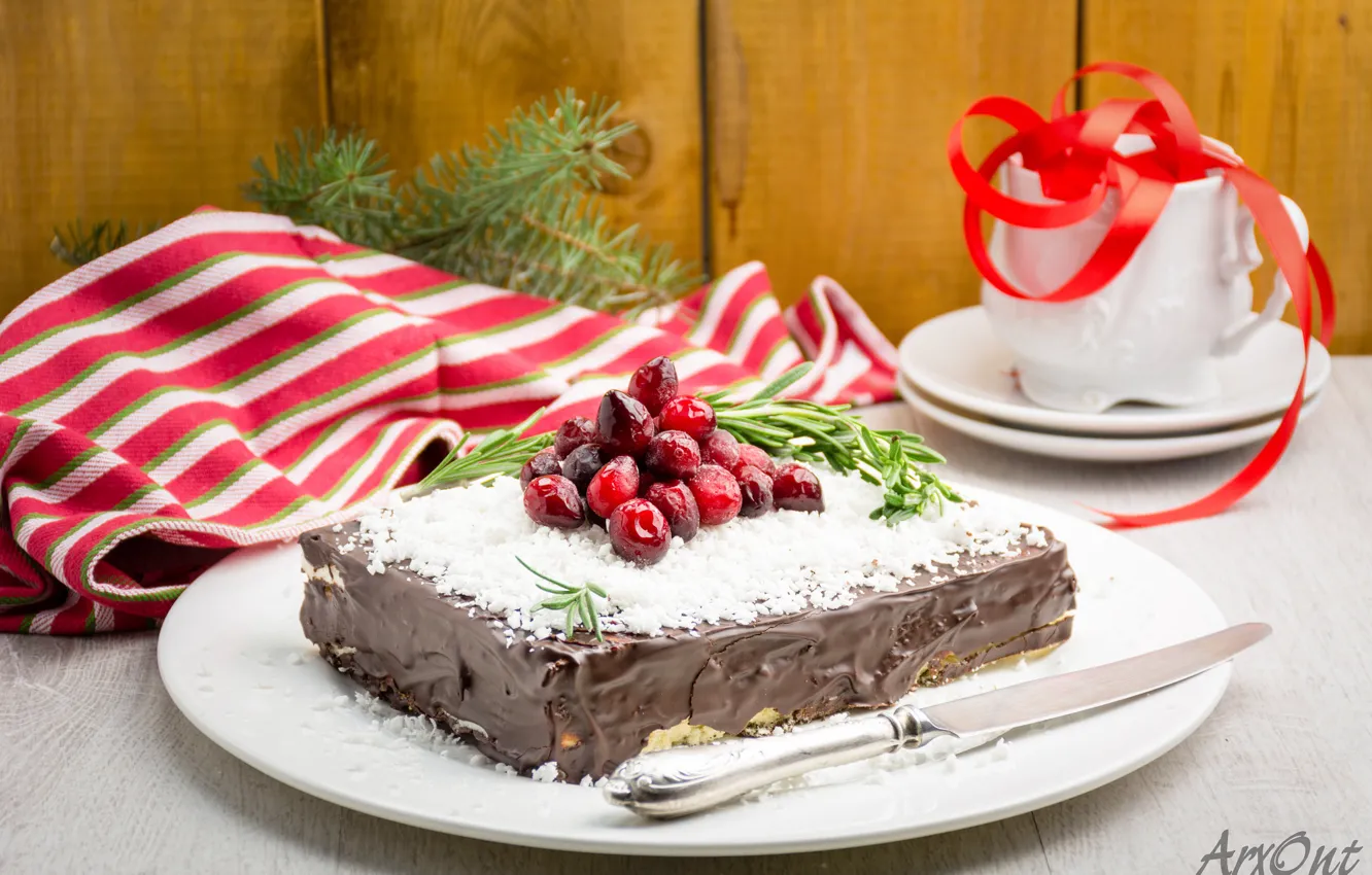 Photo wallpaper cake, cream, decor, cranberry