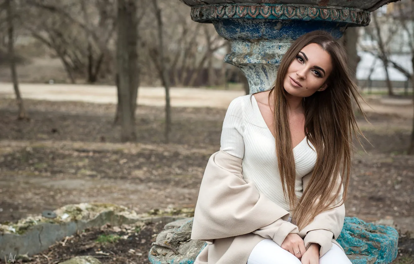 Photo wallpaper look, trees, nature, pose, Park, model, portrait, makeup