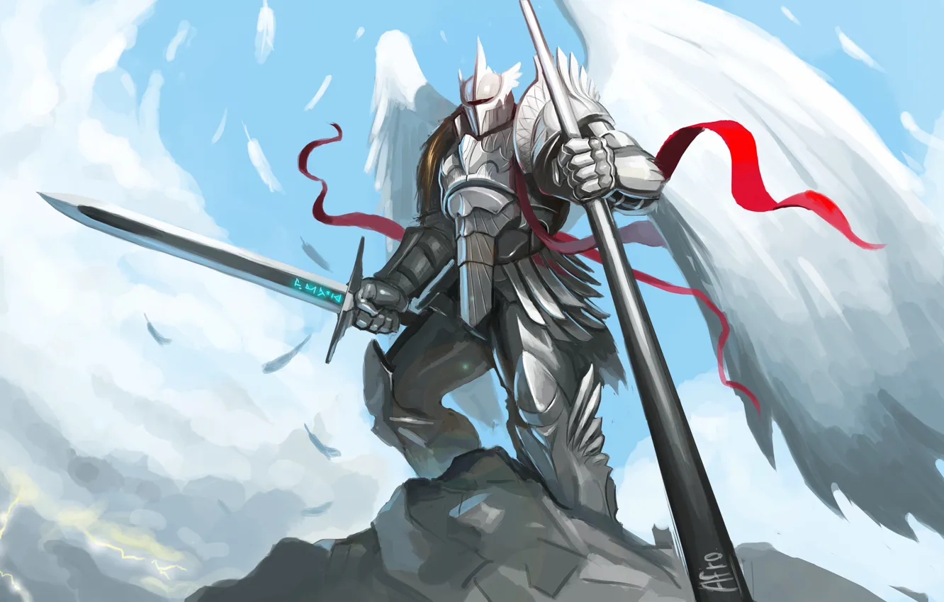 Photo wallpaper Armor, Angel, Wings, Sword, Fiction