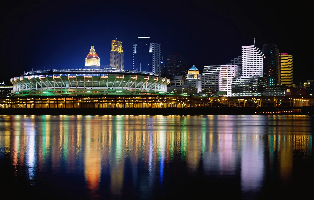 Photo wallpaper river, Ohio, Cincinnati, downtown
