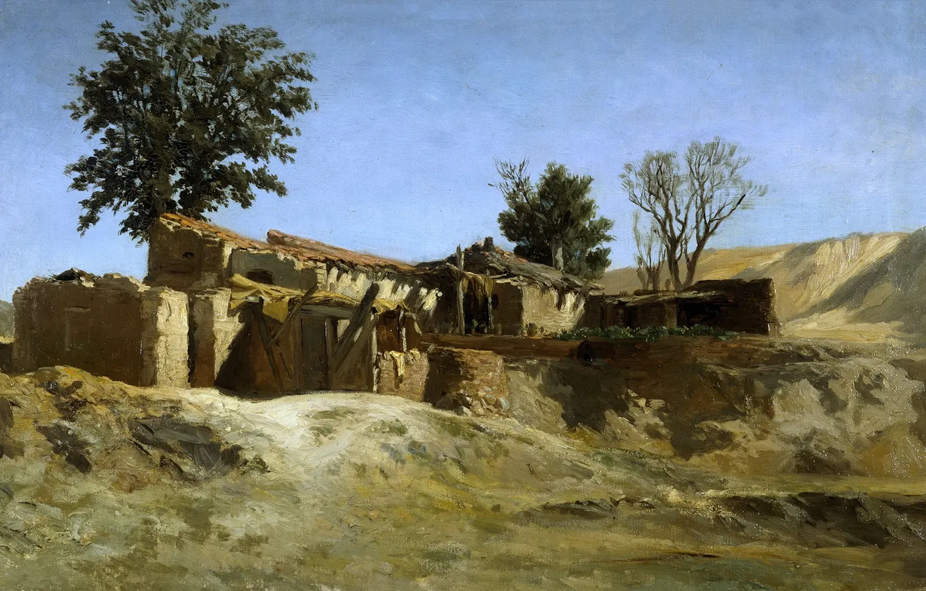 Photo wallpaper landscape, picture, Carlos de Haes, Shacks on the Hill of Principe PIO, near Madrid