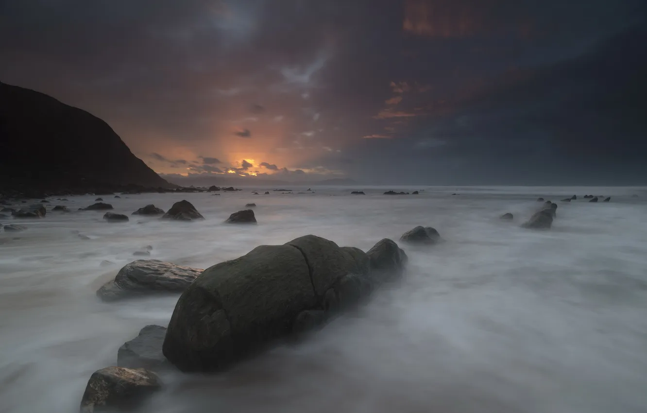 Photo wallpaper sea, landscape, night