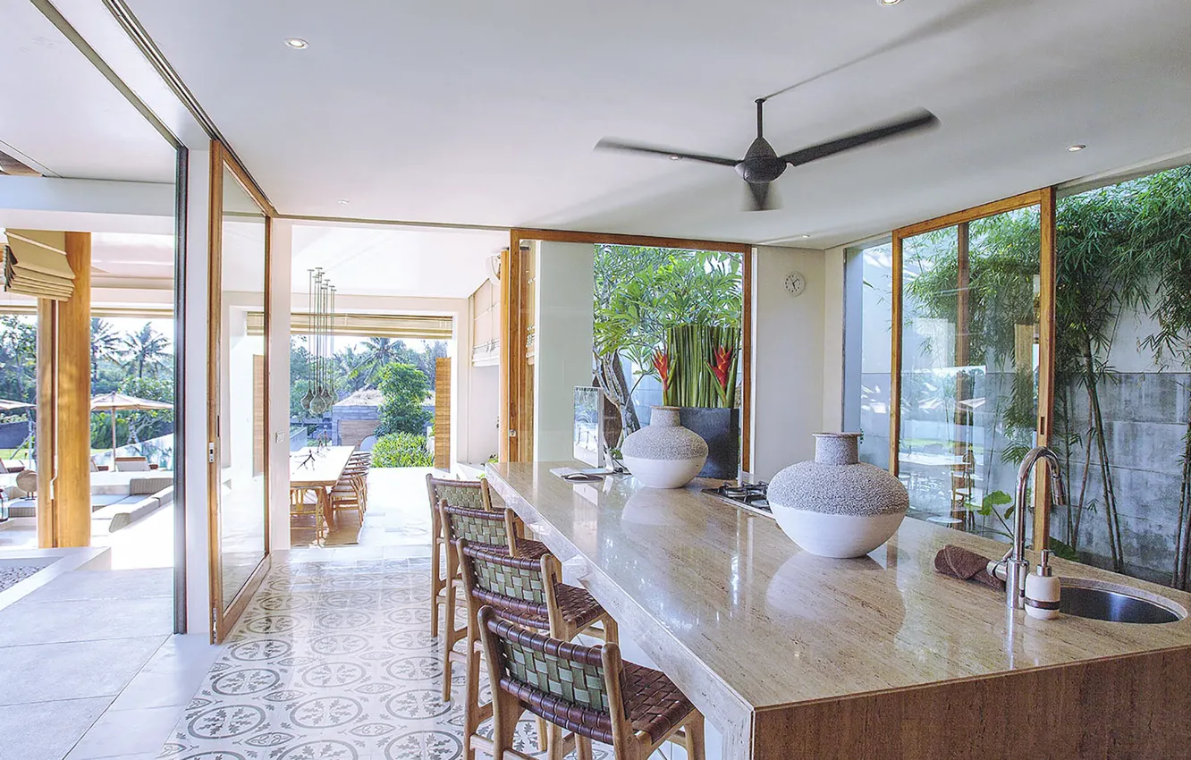 Photo wallpaper interior, terrace, Bali, villa Iman, dining room, kitchen
