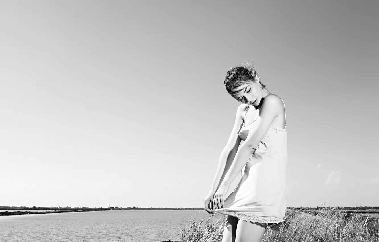 Photo wallpaper girl, pose, portrait, b/W