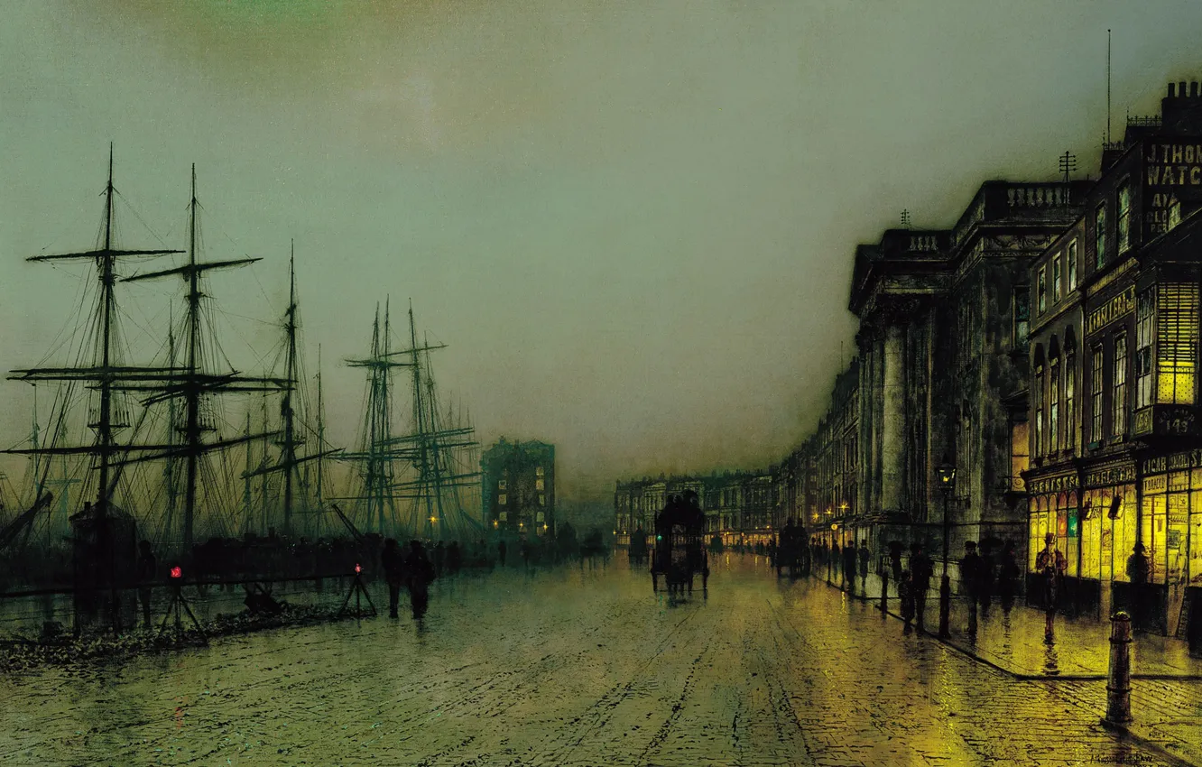 Photo wallpaper ship, picture, the urban landscape, John Atkinson Grimshaw, John Atkinson Grimshaw, Canny Glasgow