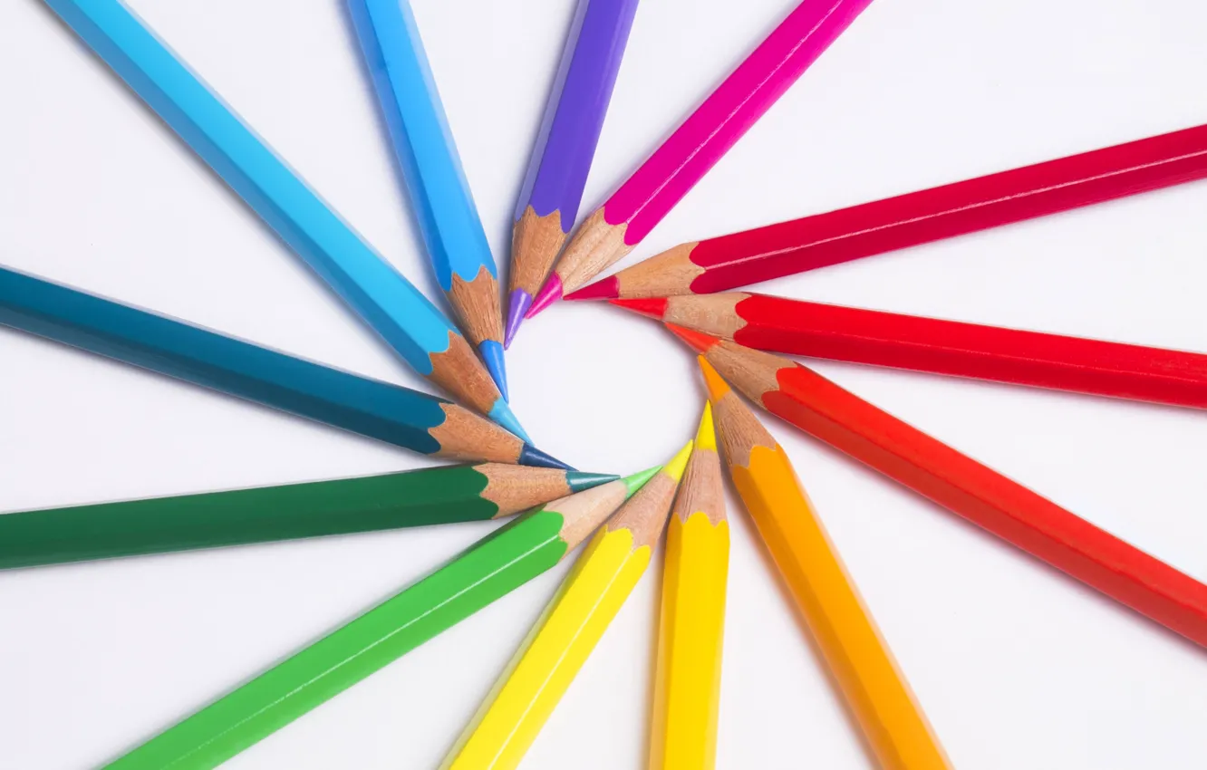 Photo wallpaper rainbow, pencils, drawing, stylus
