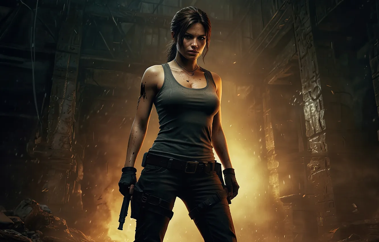Photo wallpaper Action, Lara Croft, Speeding