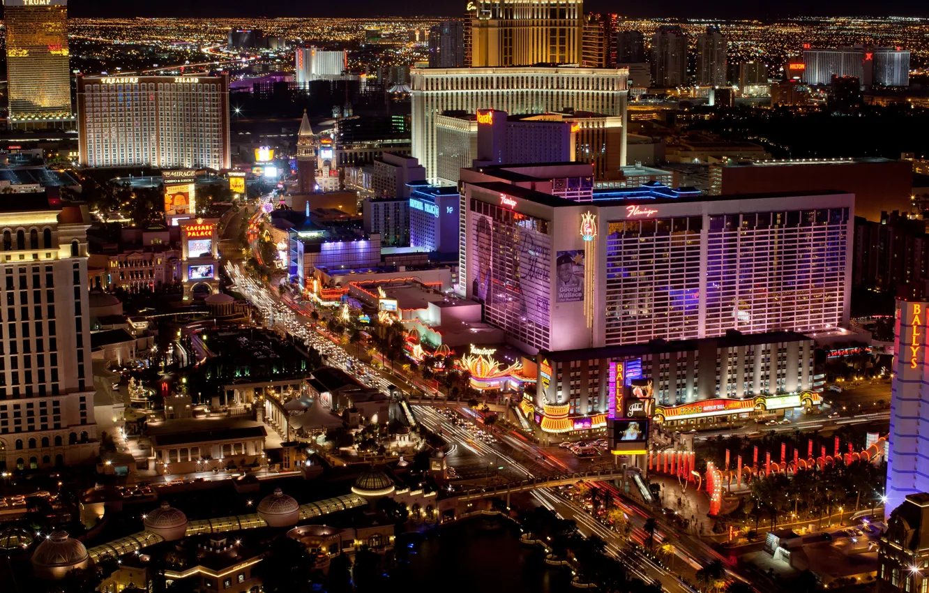 Photo wallpaper city, the city, lights, the evening, USA, the hotel, Las Vegas, casino