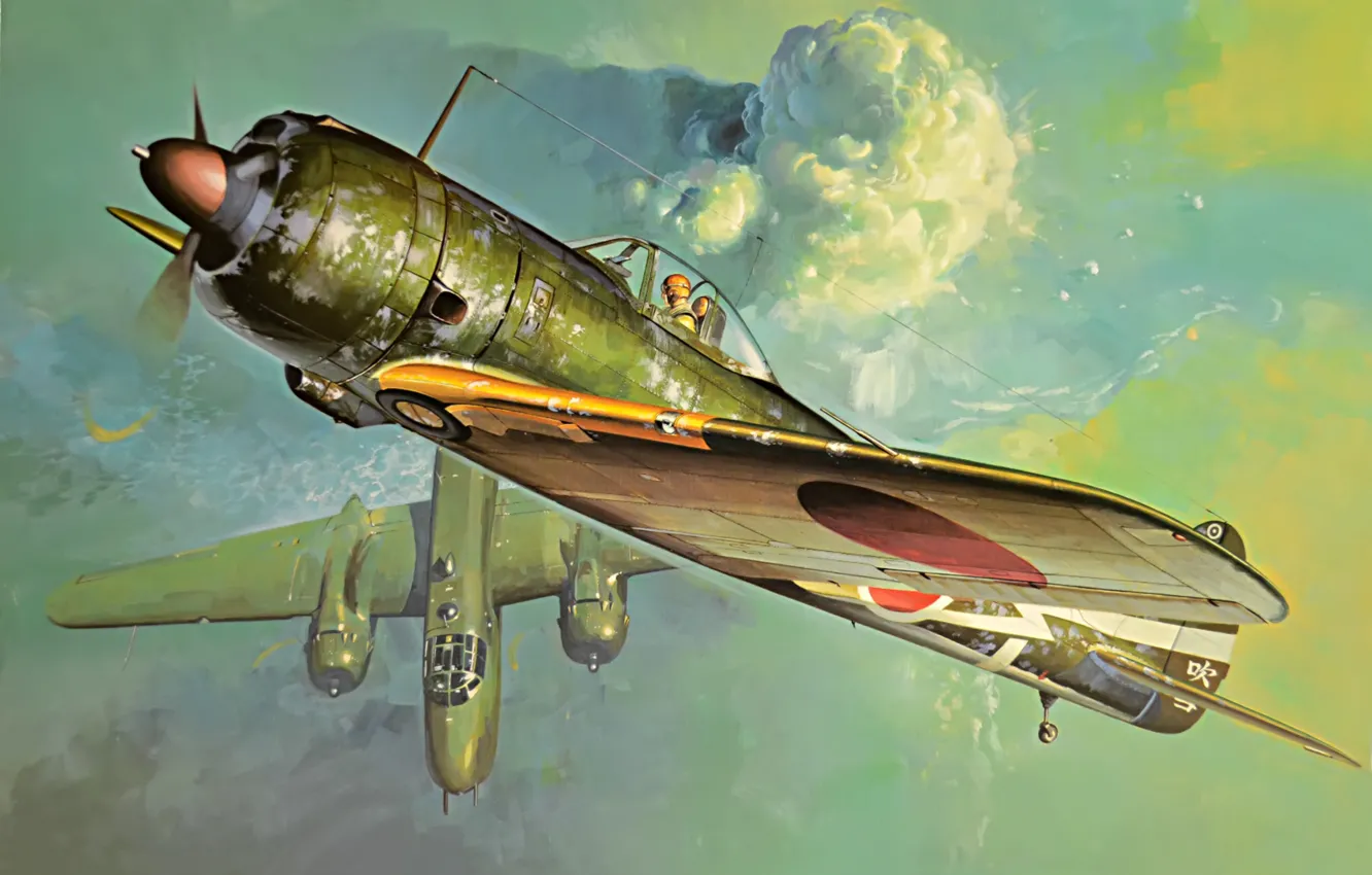 Photo wallpaper war, art, painting, WW2, japanese fighter, Nakajima Ki-43 Hayabusa &quot;Oscar&quot;