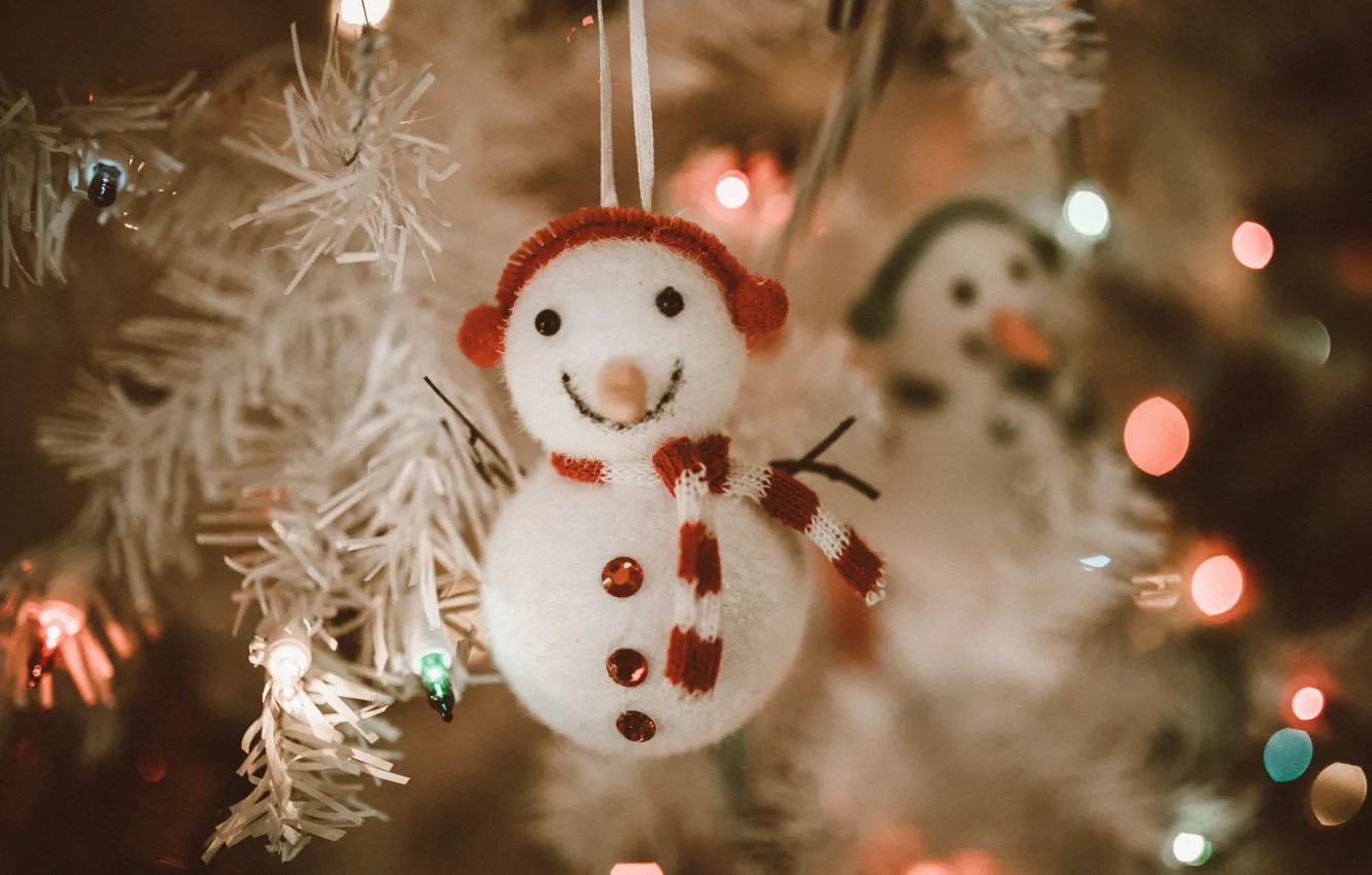 Photo wallpaper light, branches, lights, smile, toy, tree, new year, blur