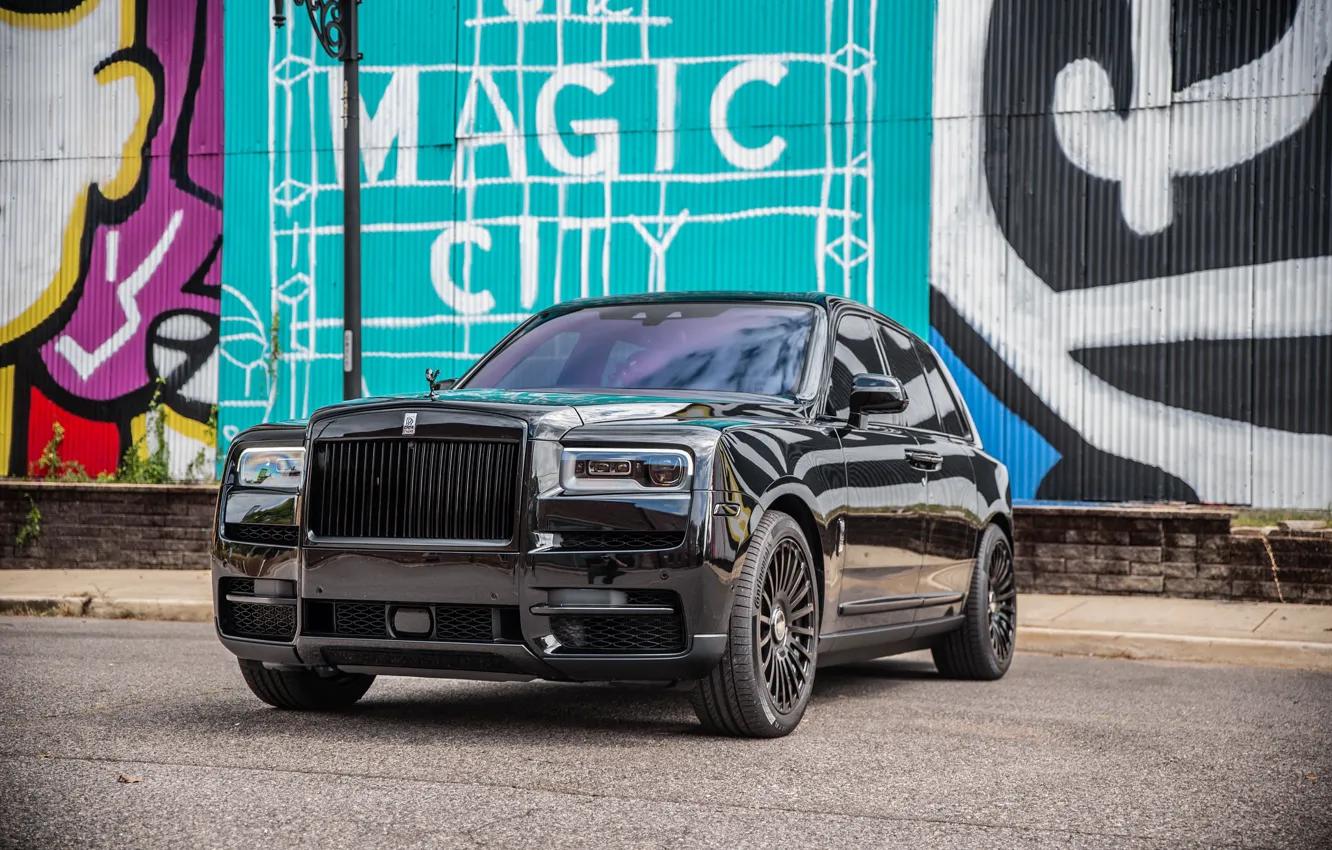 Photo wallpaper Rolls Royce, Black, SUV, Luxury, Brick, Cullinan