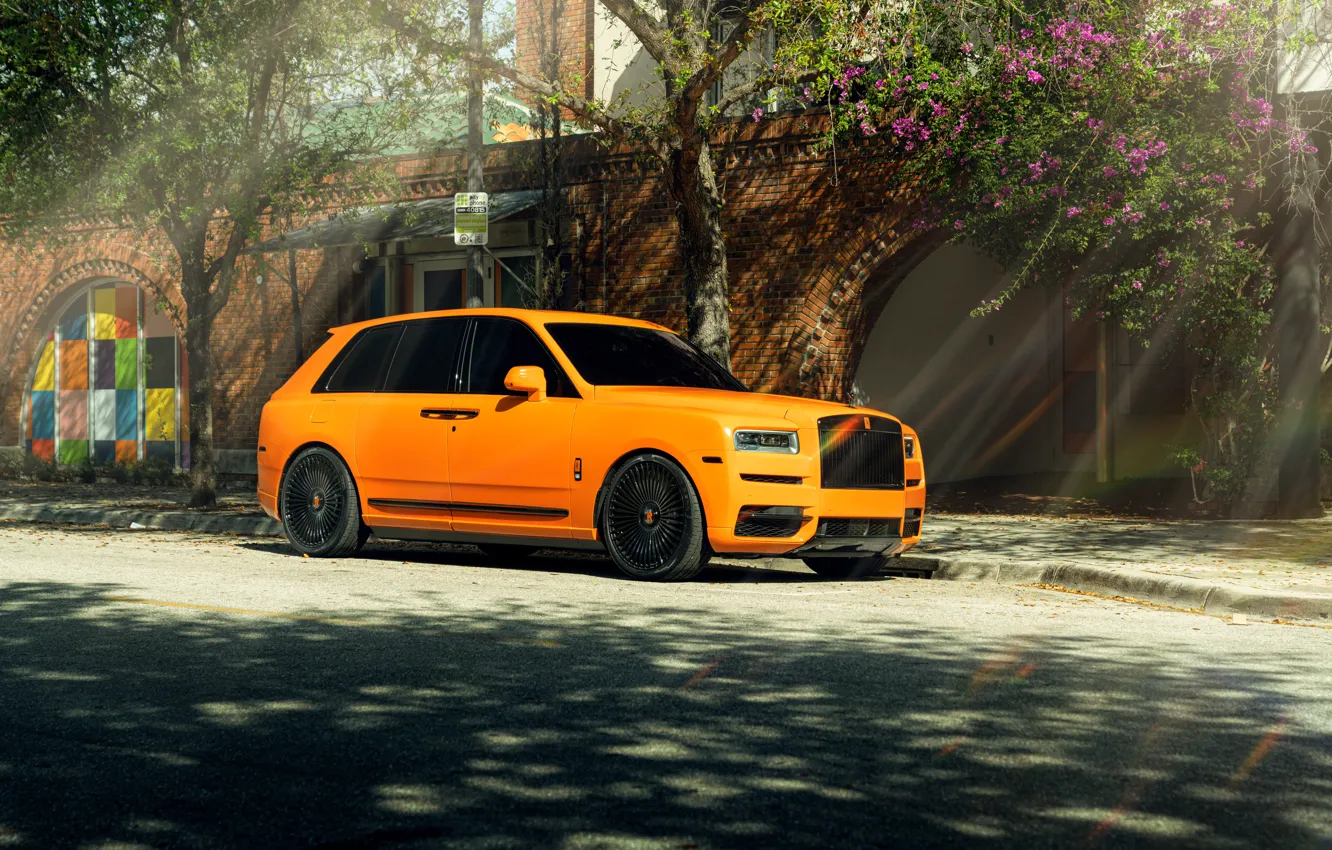 Photo wallpaper Orange, Rolls Royce, SUV, Greens, Cullinan