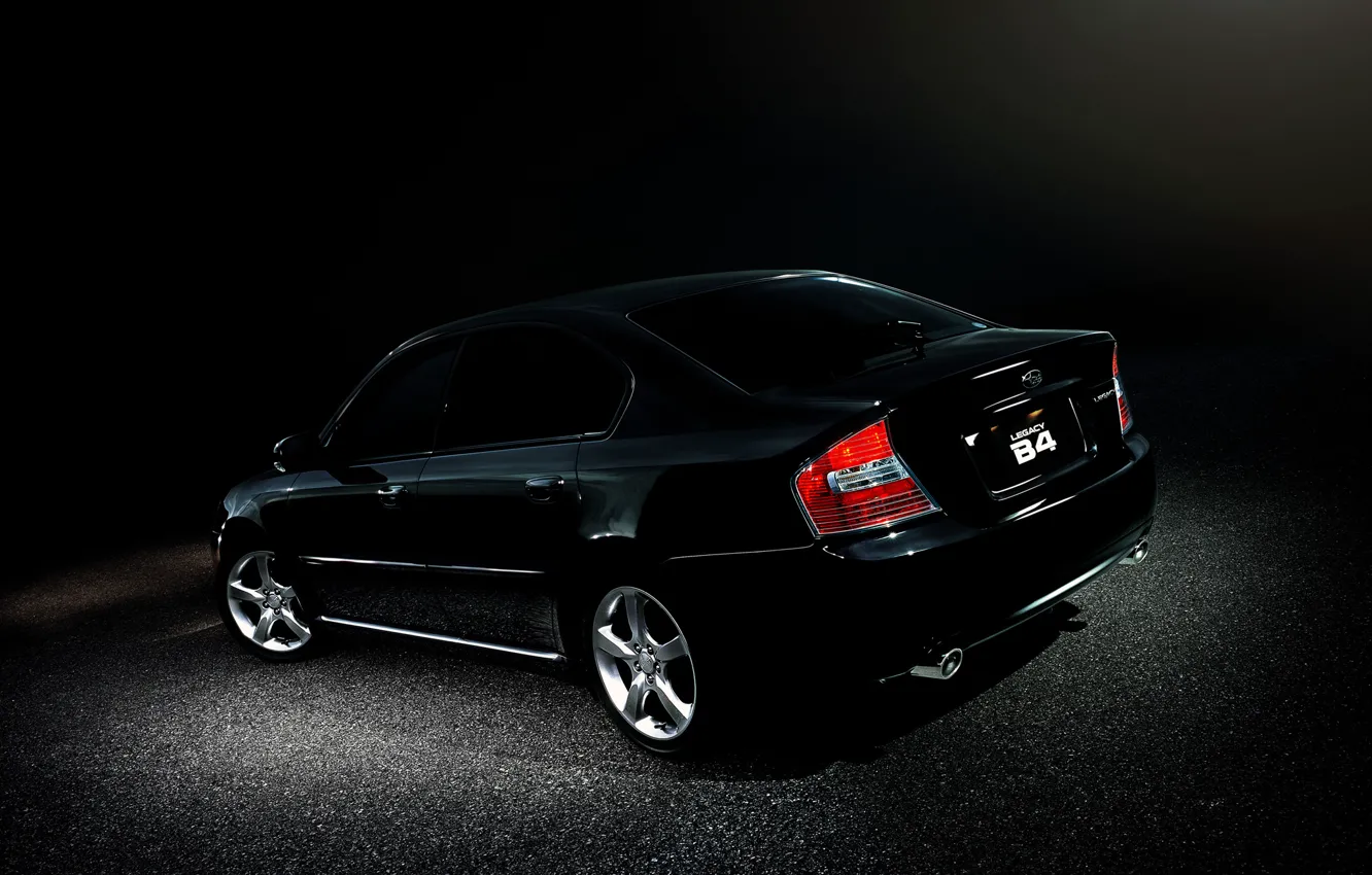 Photo wallpaper asphalt, Subaru, the trunk, twilight, sedan, drives, Legacy, the rear part