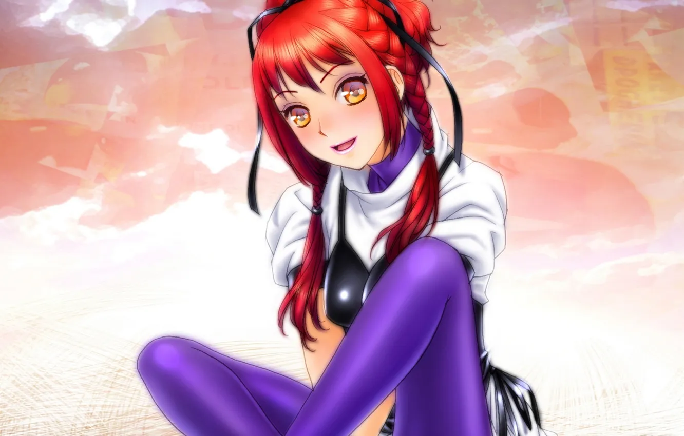 Photo wallpaper girl, smile, anime, art, tape, braids, toshiki yui