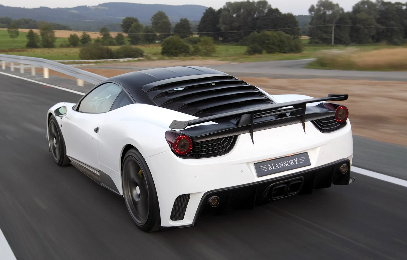 Photo wallpaper road, white, trees, speed, Ferrari, white, Ferrari, 458 italia