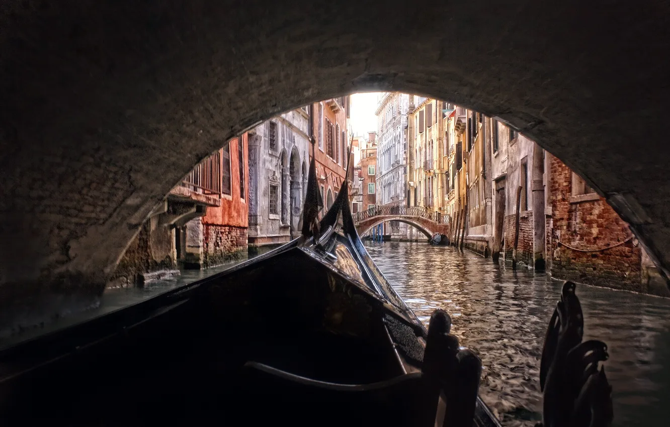 Photo wallpaper bridge, boat, Italy, Venice, channel, arch, gondola