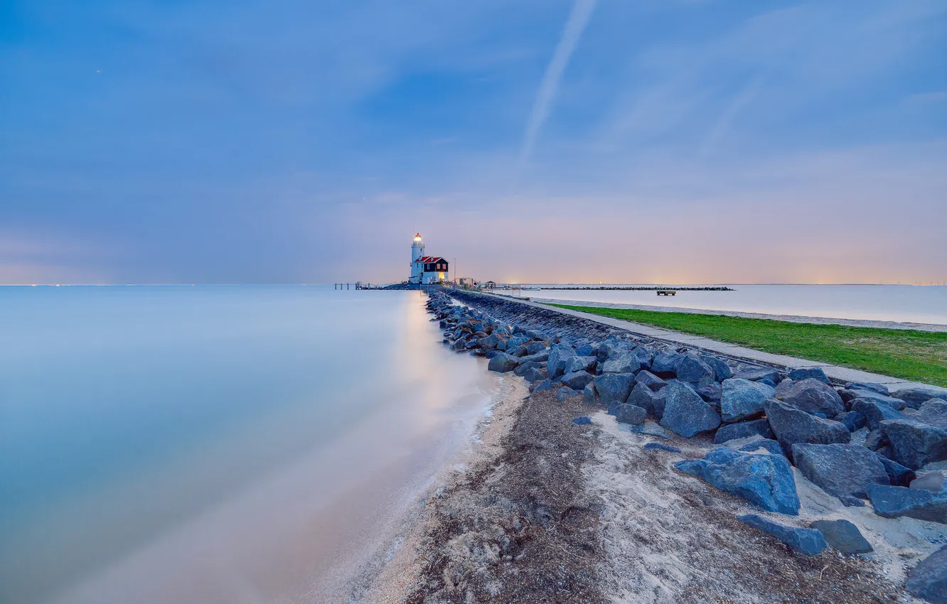 Photo wallpaper sea, the sky, stones, lighthouse