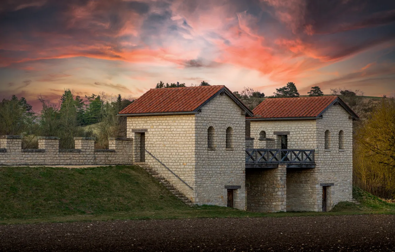 Photo wallpaper nature, the fence, house, fortress, turret