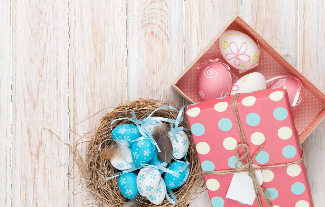 Photo wallpaper Easter, wood, spring, Easter, eggs, decoration, Happy, the painted eggs