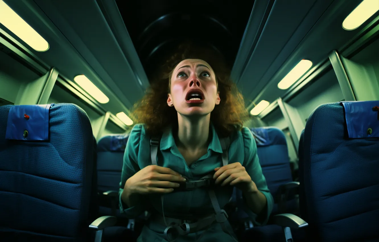 Photo wallpaper girl, fear, chair, the plane, digital art, AI art, The Art of Artificial Intelligence, neural …