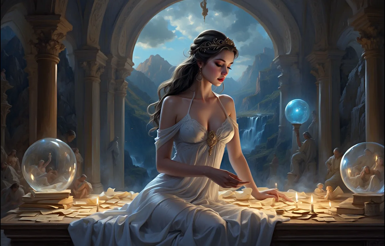 Photo wallpaper look, girl, pose, AI art, neural network
