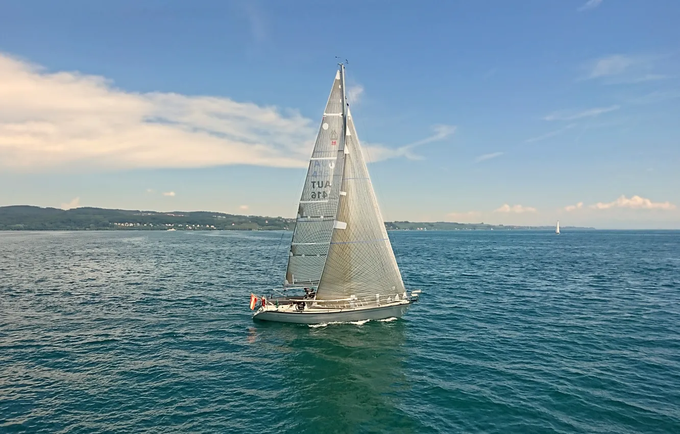 Photo wallpaper sea, the sky, shore, sail