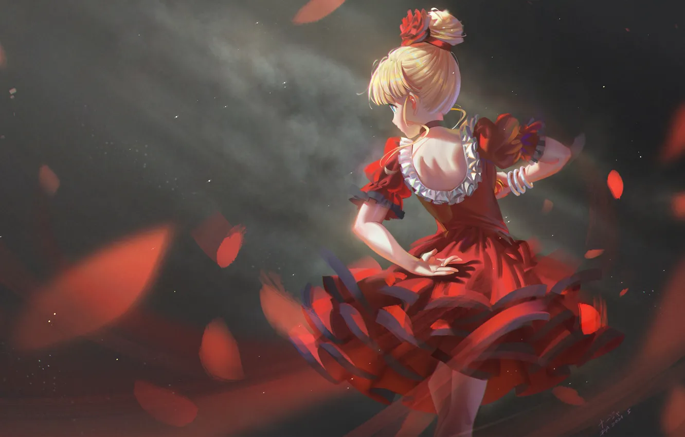 Photo wallpaper girl, flowers, petals, dancing, Tomorrow's Nadja, Nadja Applefield, Ashita no Nadja