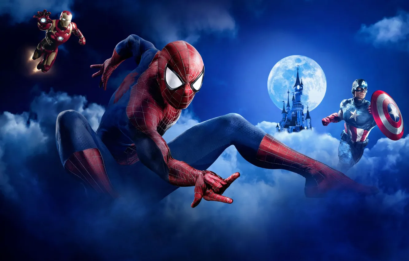 Photo wallpaper the sky, clouds, night, castle, collage, the moon, photoshop, superhero