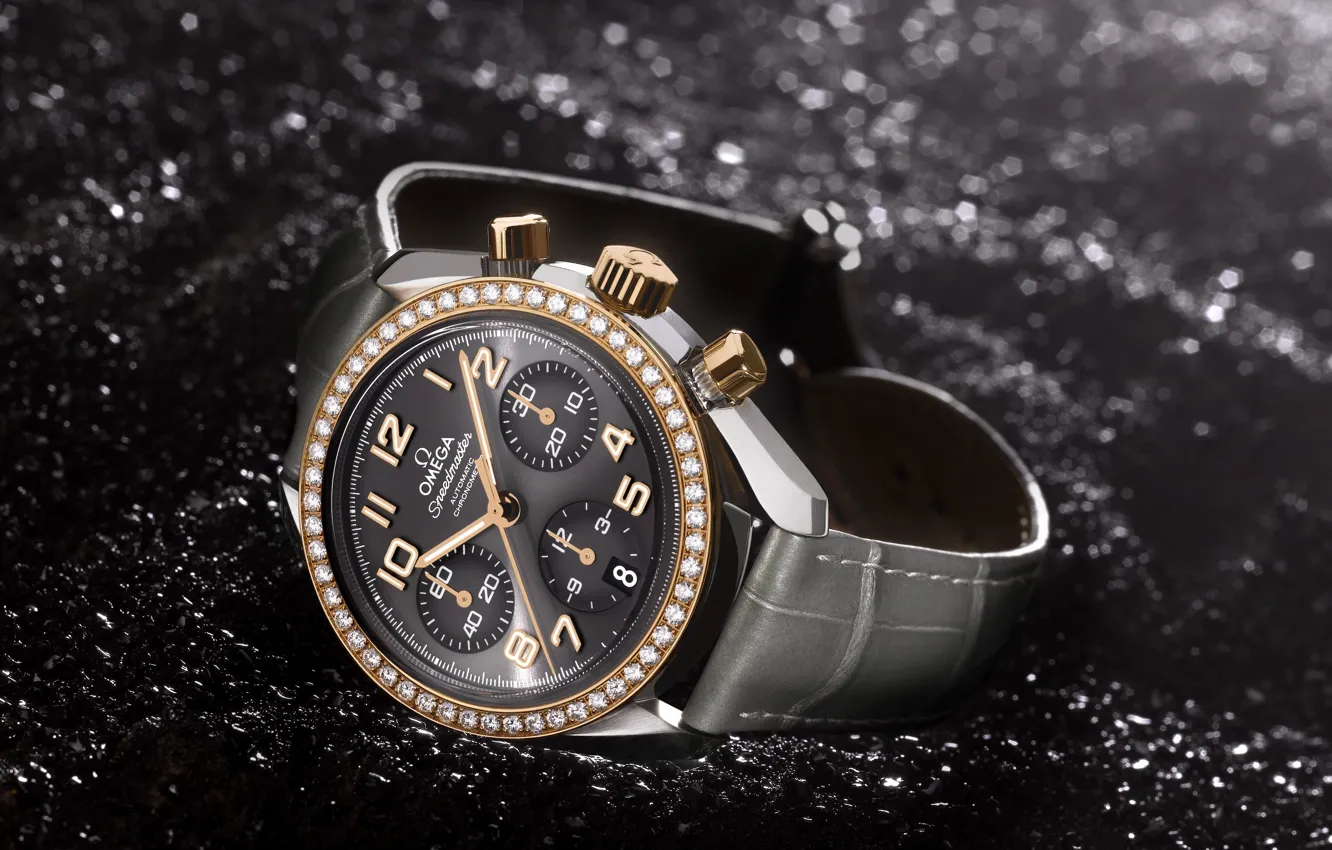 Photo wallpaper style, gold, watch, leather, Omega, Speed Ladies