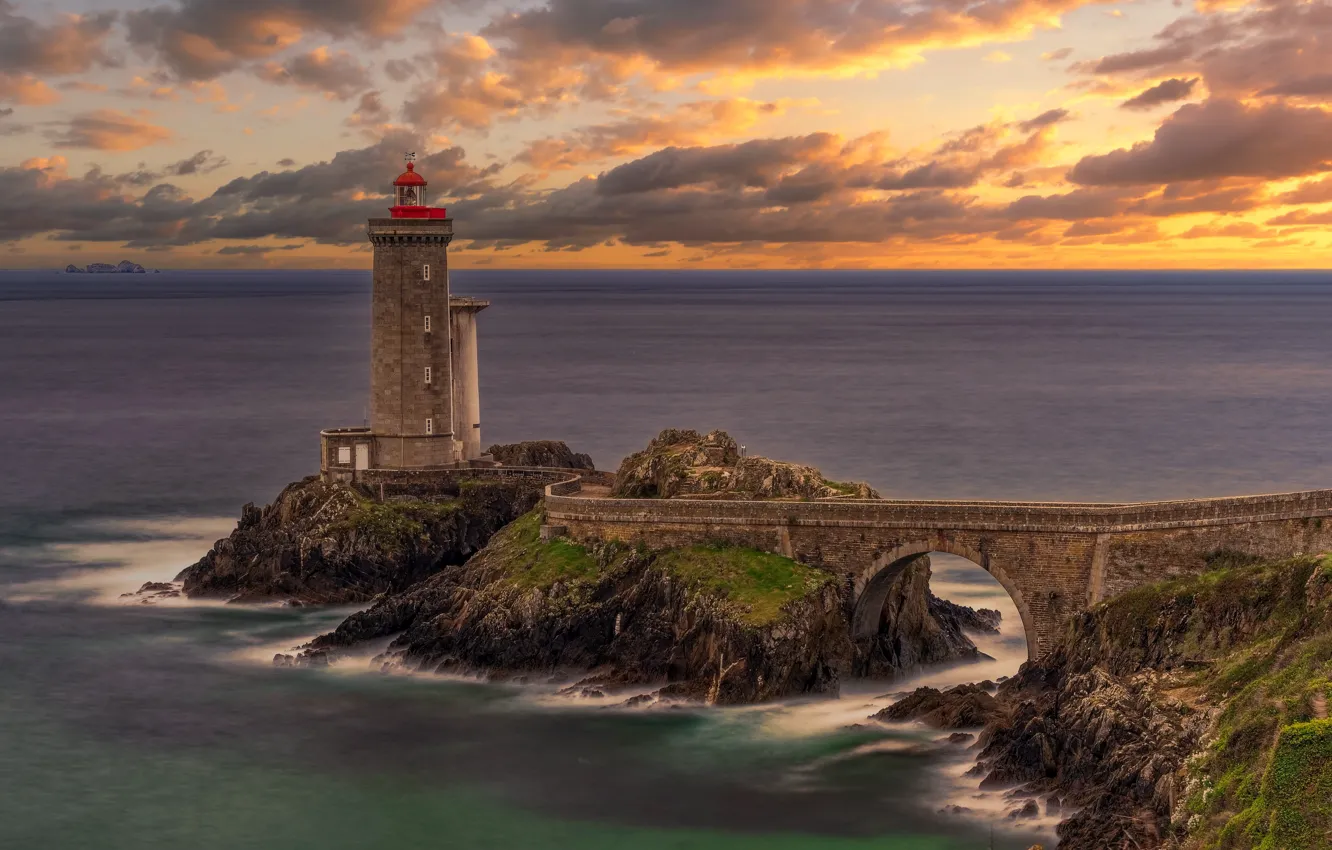 Photo wallpaper France, Rocks, Brittany, Seascape, Petit Minou Lighthouse