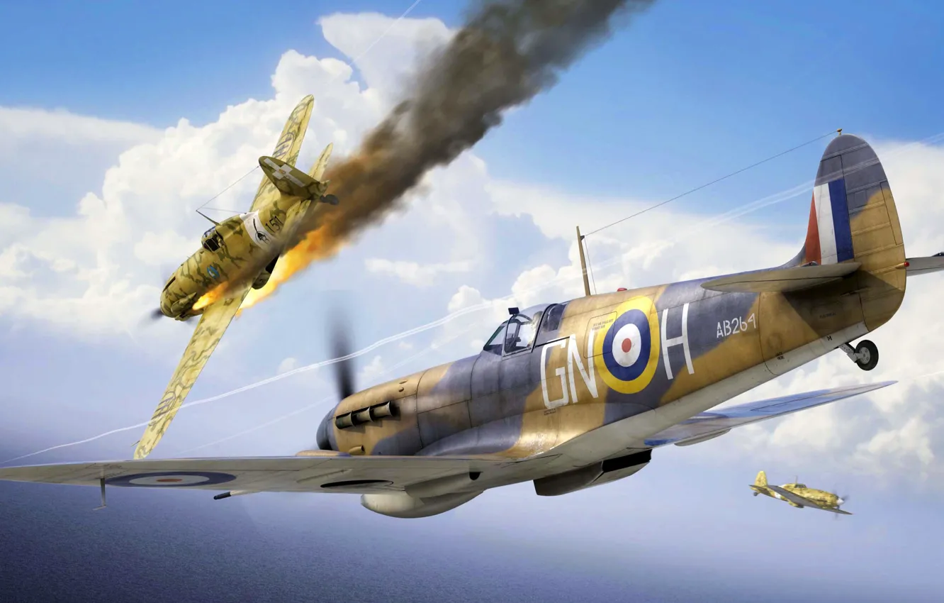 Photo wallpaper Supermarine Spitfire, Spitfire Mk.Vb, Spitfire Mk.Vb/trop, Macchi C. 202