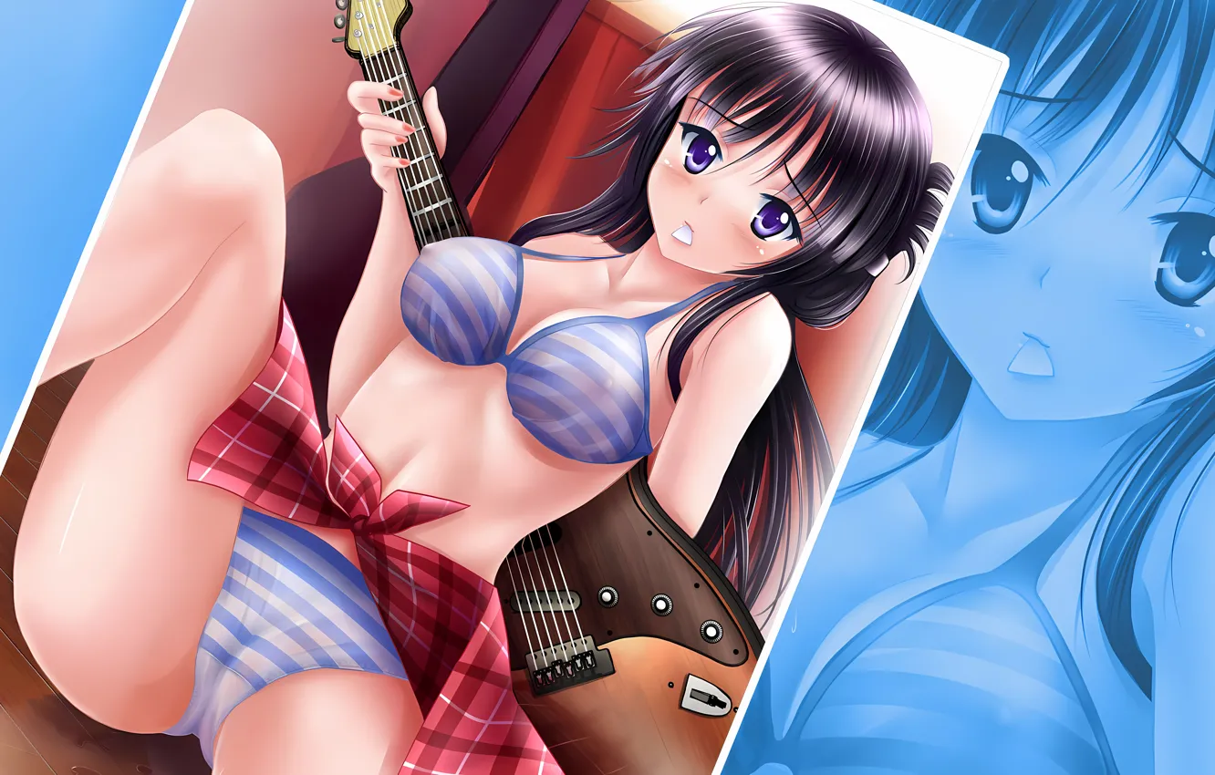 Photo wallpaper girl, guitar, sexy, Cameltoe, cleavage, long hair, legs, boobs