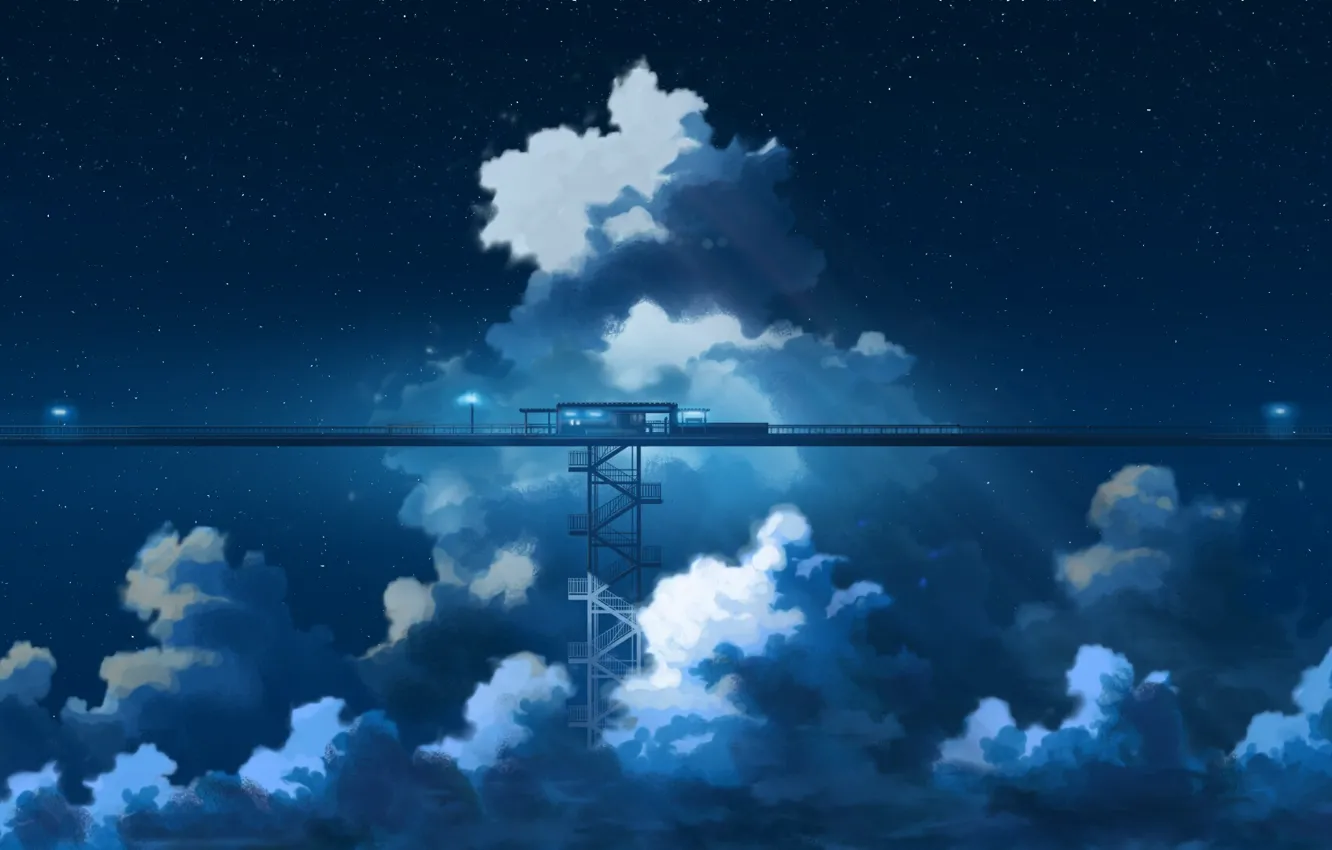 Photo wallpaper the sky, clouds, night, anime