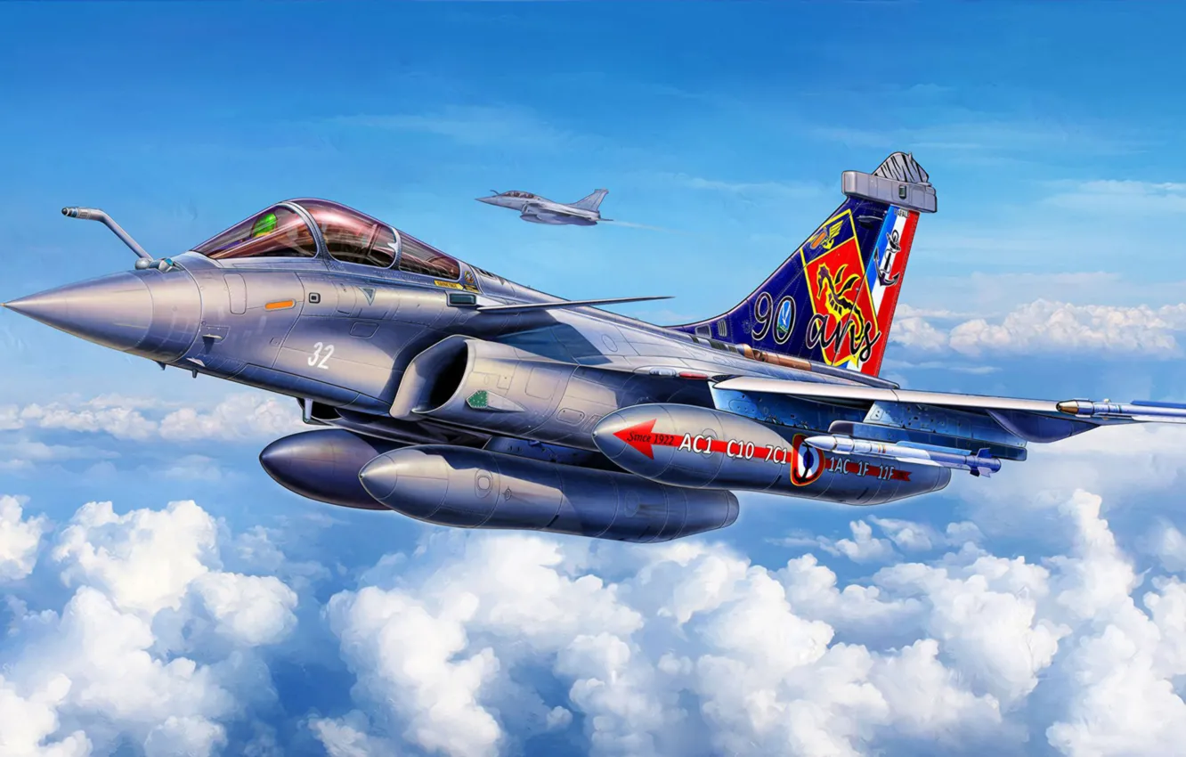 Photo wallpaper war, art, airplane, painting, aviation, jet, Dassault RAFALE M