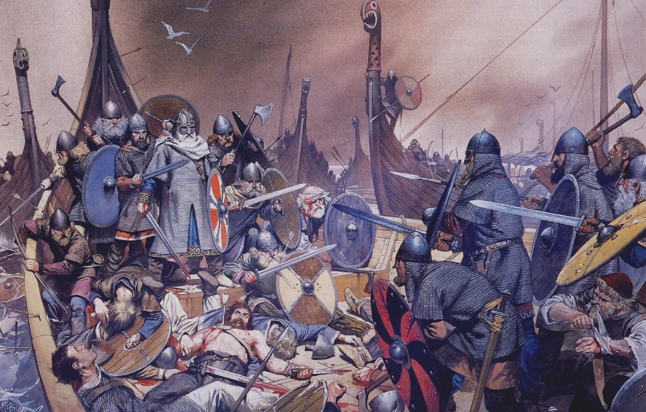 Photo wallpaper Battle, Battle, Warriors, Swords, Shields, Battle, Vikings, The Vikings