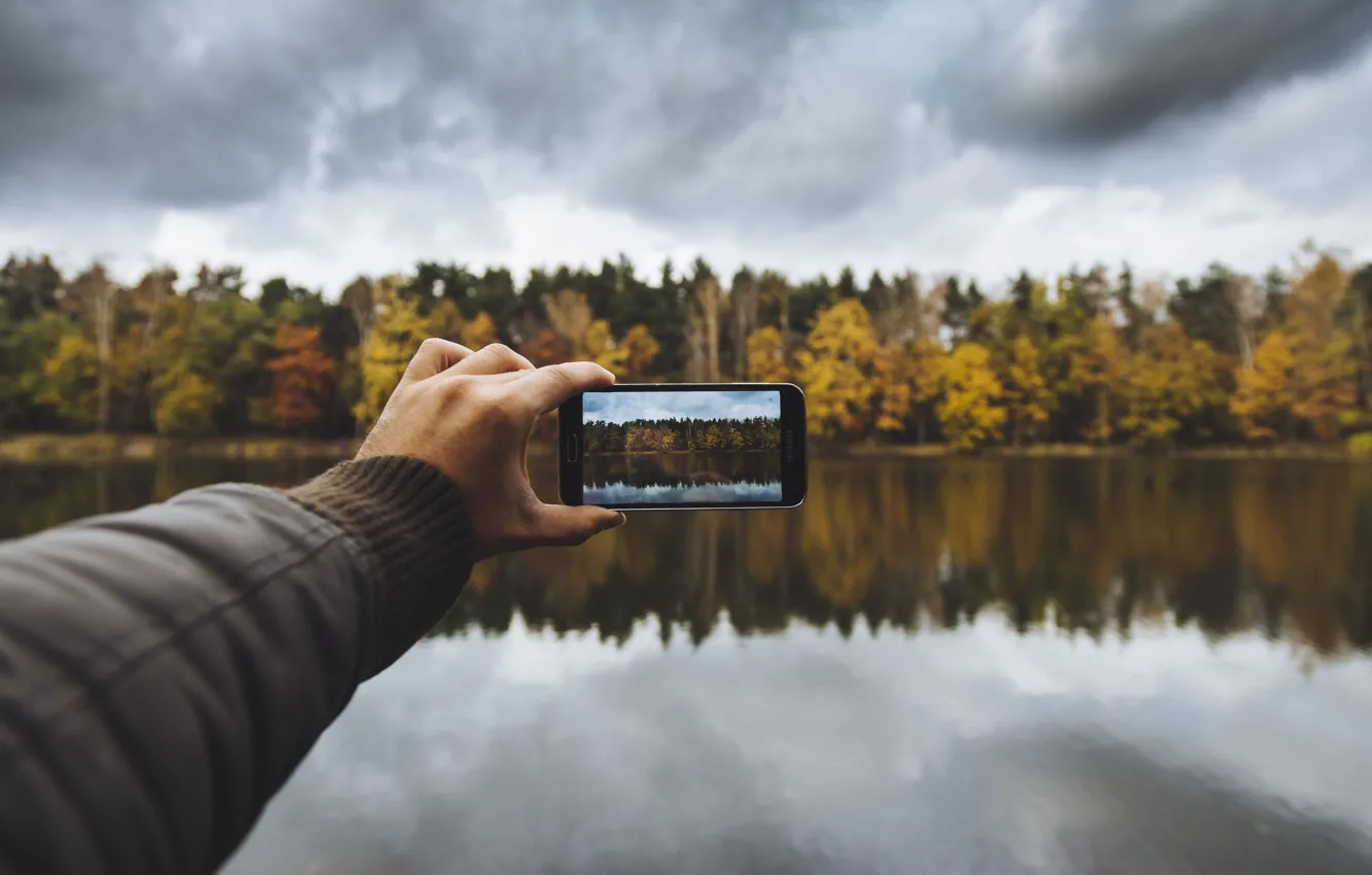 Photo wallpaper autumn, lake, fall, Samsung