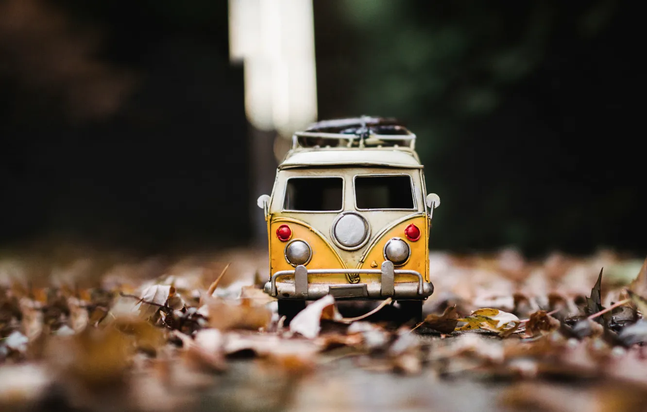 Photo wallpaper model, toy, machine, road, autumn, minibus, model, Mini van
