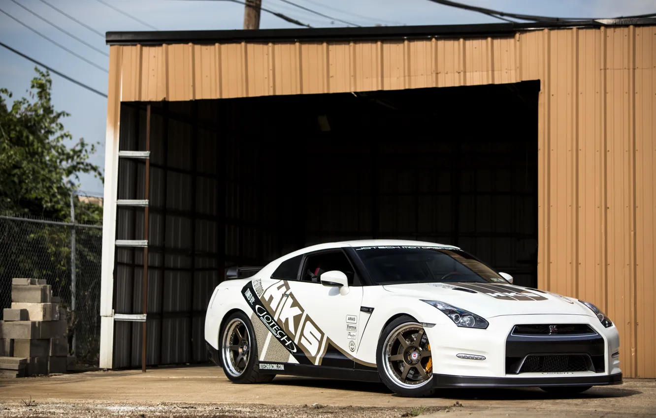 Photo wallpaper nissan, white, gtr, hks, hre, jotech