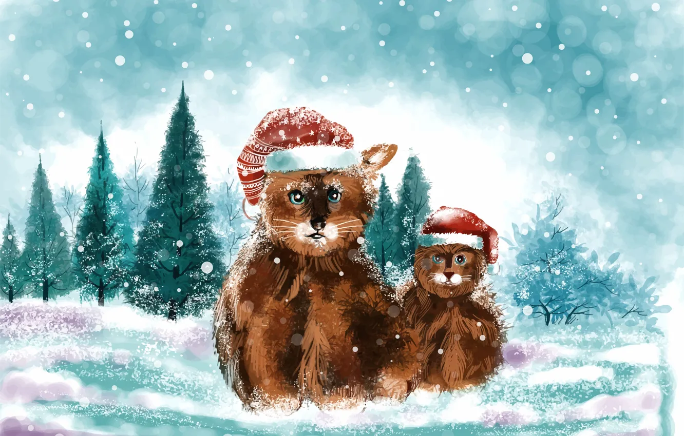 Photo wallpaper cat, figure, new year, the Santa hat