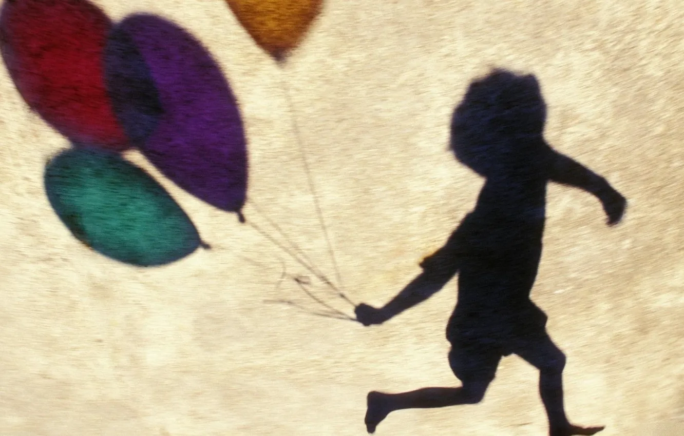 Photo wallpaper joy, balloons, Wallpaper, shadow, boy