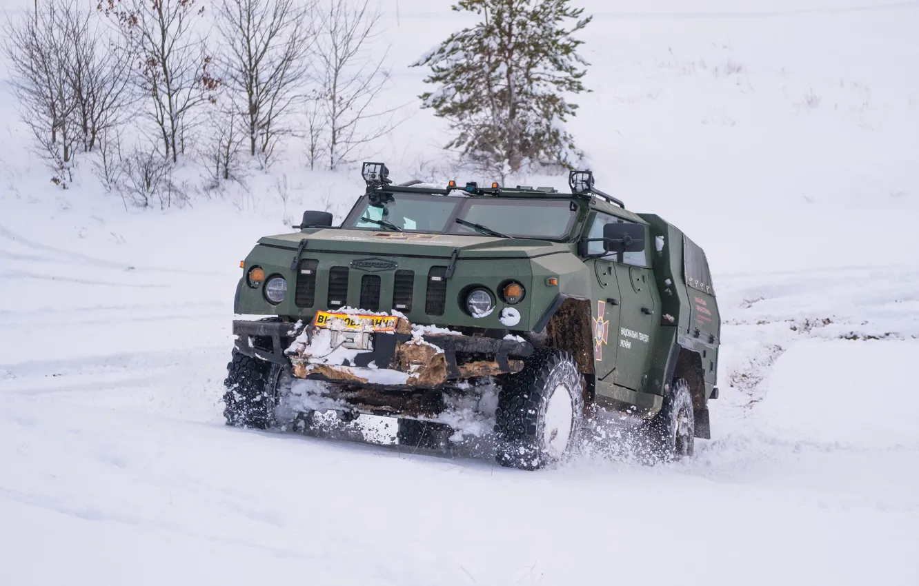 Photo wallpaper winter, snow, innovator, Ukrainian armored vehicles, Ukrainian Armor, Novator, Light armored personnel carrier, Light armored …