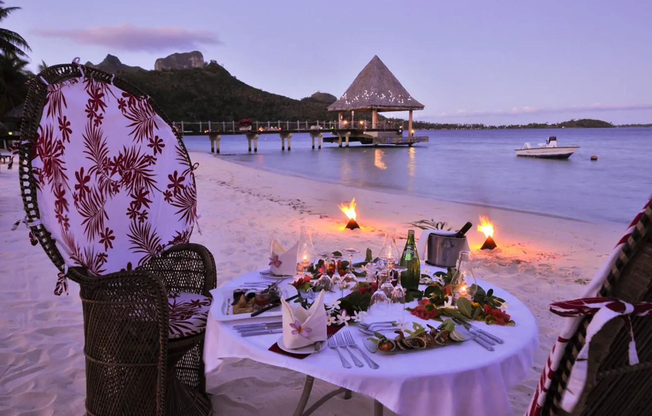 Photo wallpaper beach, the ocean, romance, the evening, ocean, evening, romantic, paradise