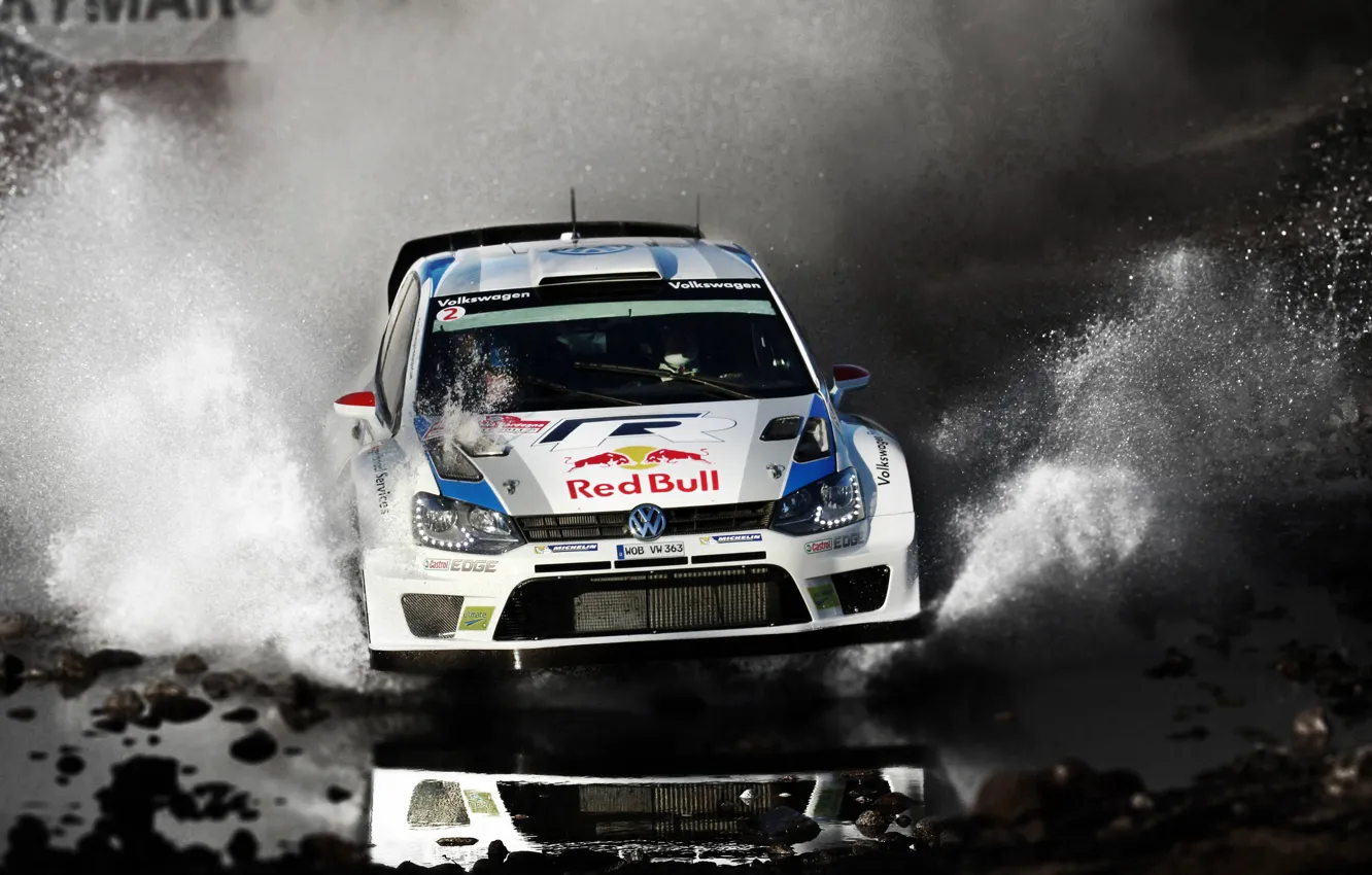 Photo wallpaper Water, Auto, White, Volkswagen, Speed, Puddle, Squirt, WRC