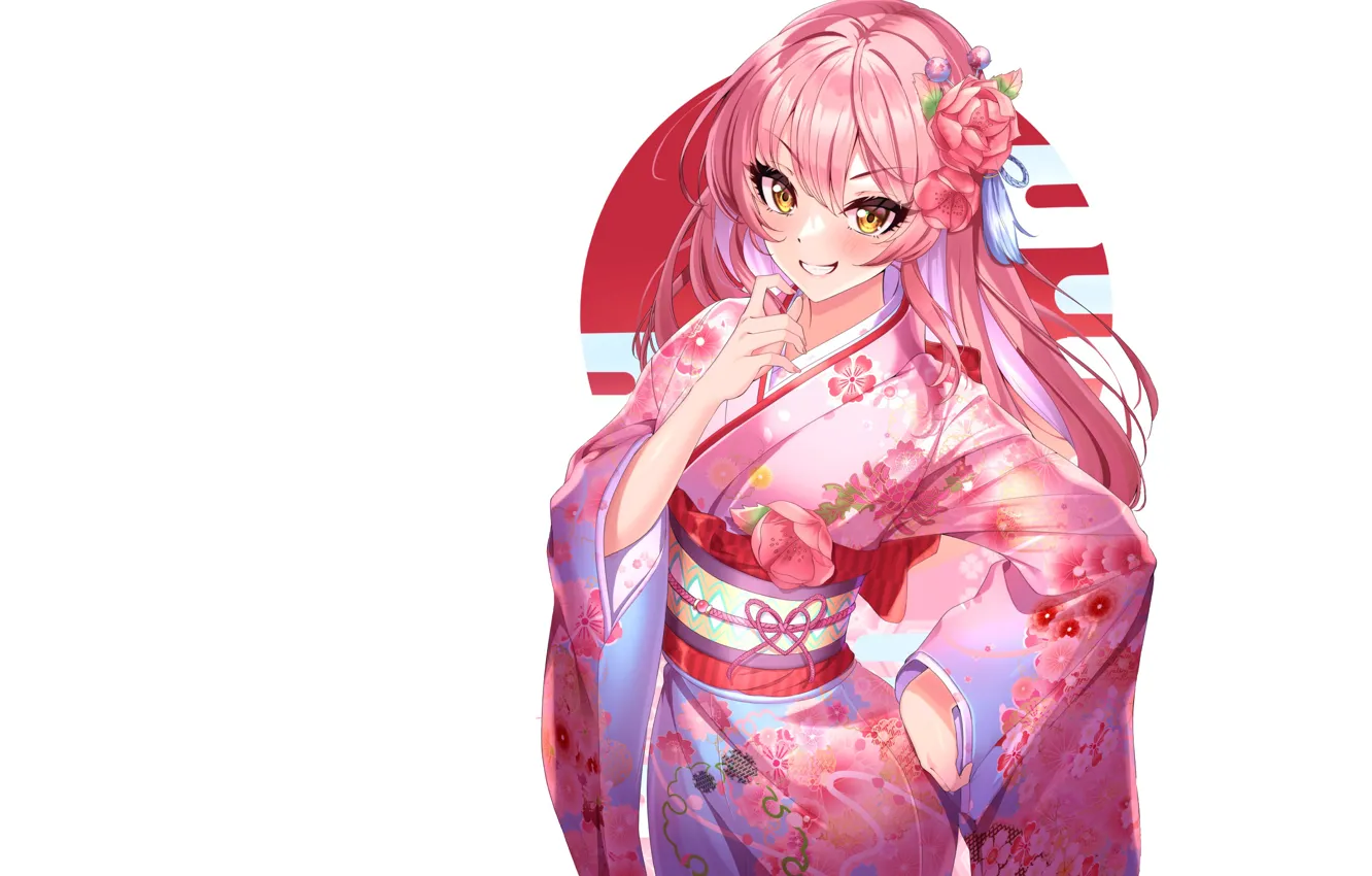 Photo wallpaper girl, pink hair, anime, pretty, babe, cute, kimono, anime girl