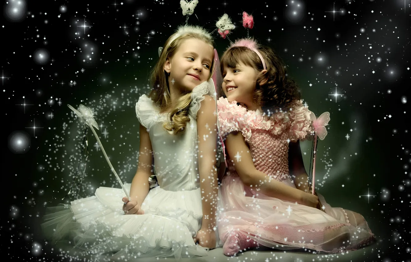 Photo wallpaper children, girls, smile, outfits
