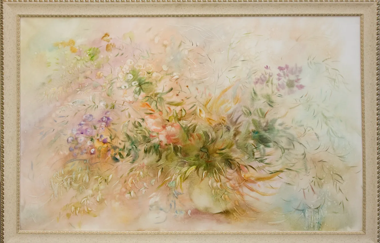 Photo wallpaper flowers, picture, petals, still life, Sfumato, gift painting, Petrenko Svetlana, pink and grey background