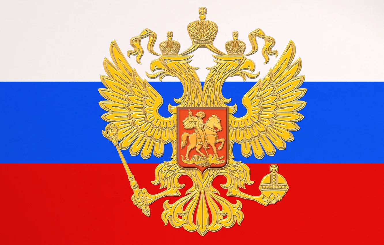 Photo wallpaper Flag, Tricolor, Coat of arms, Russia