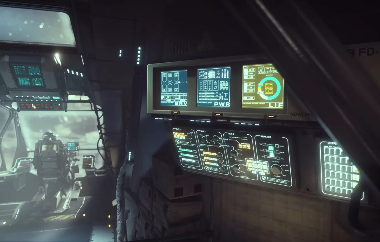 Photo wallpaper ship, chair, cabin, monitor, Starfield