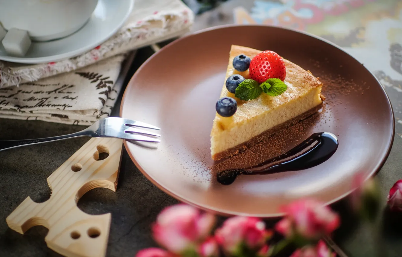 Photo wallpaper berries, strawberry, cake, blueberries, cheesecake
